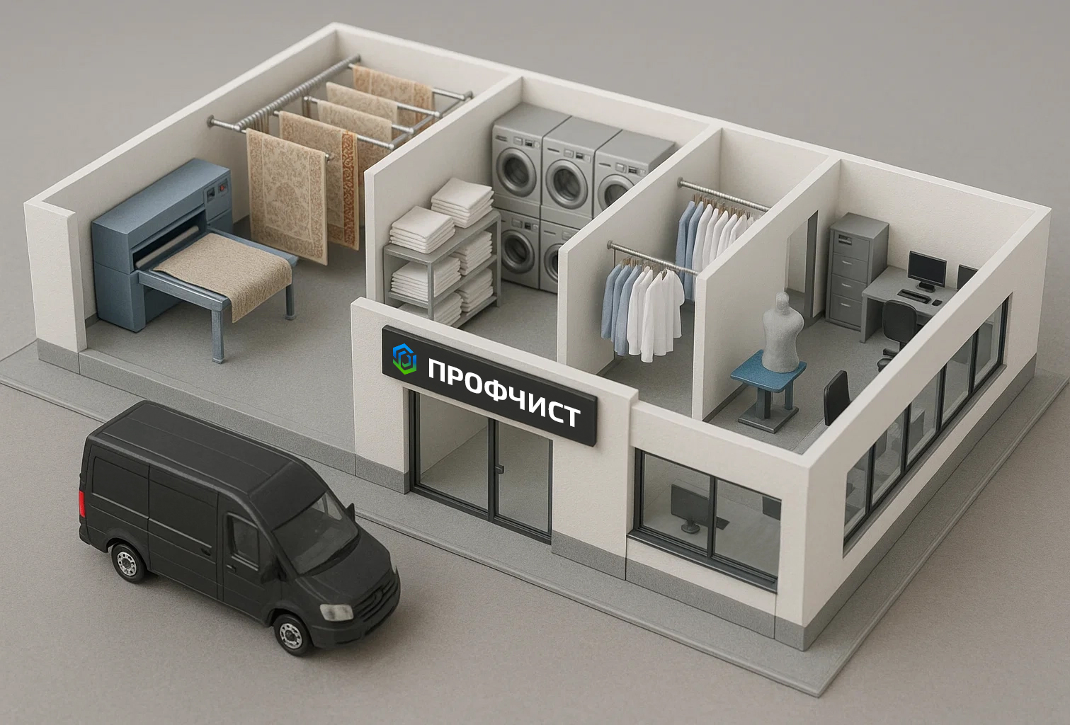 Цех химчистки и служба доставки компании Профчист